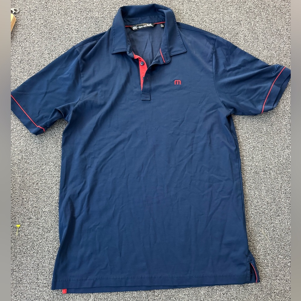 Travis Mathew Dark Blue Polo with Red Trim
